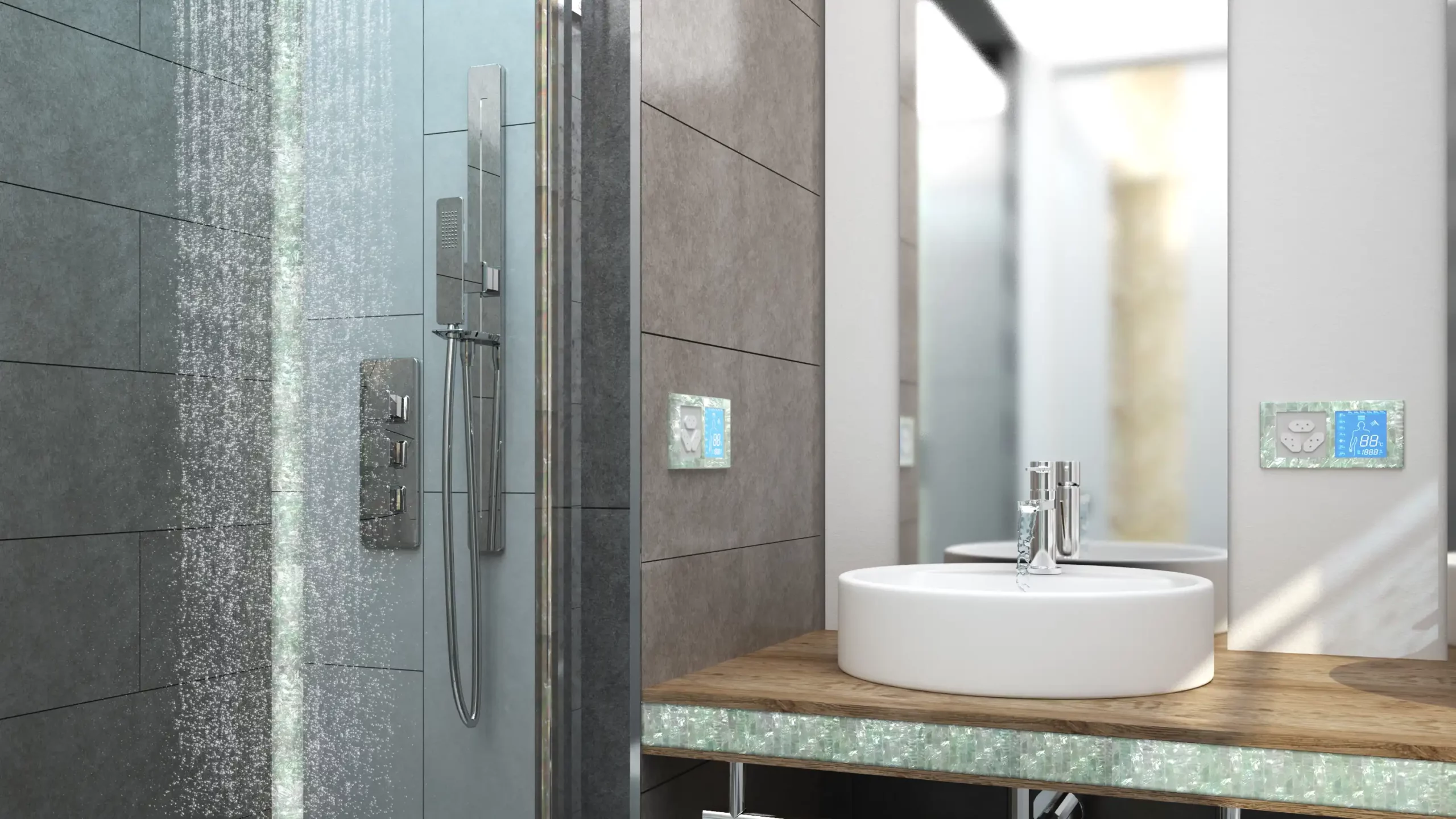 Sink shower bathroom interior 3d design mother of pearl luxury