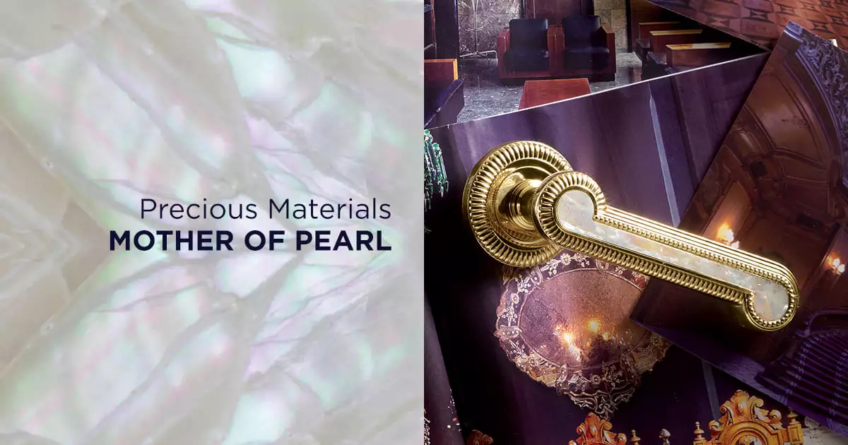 a close up of a mother of pearl door handle luxury