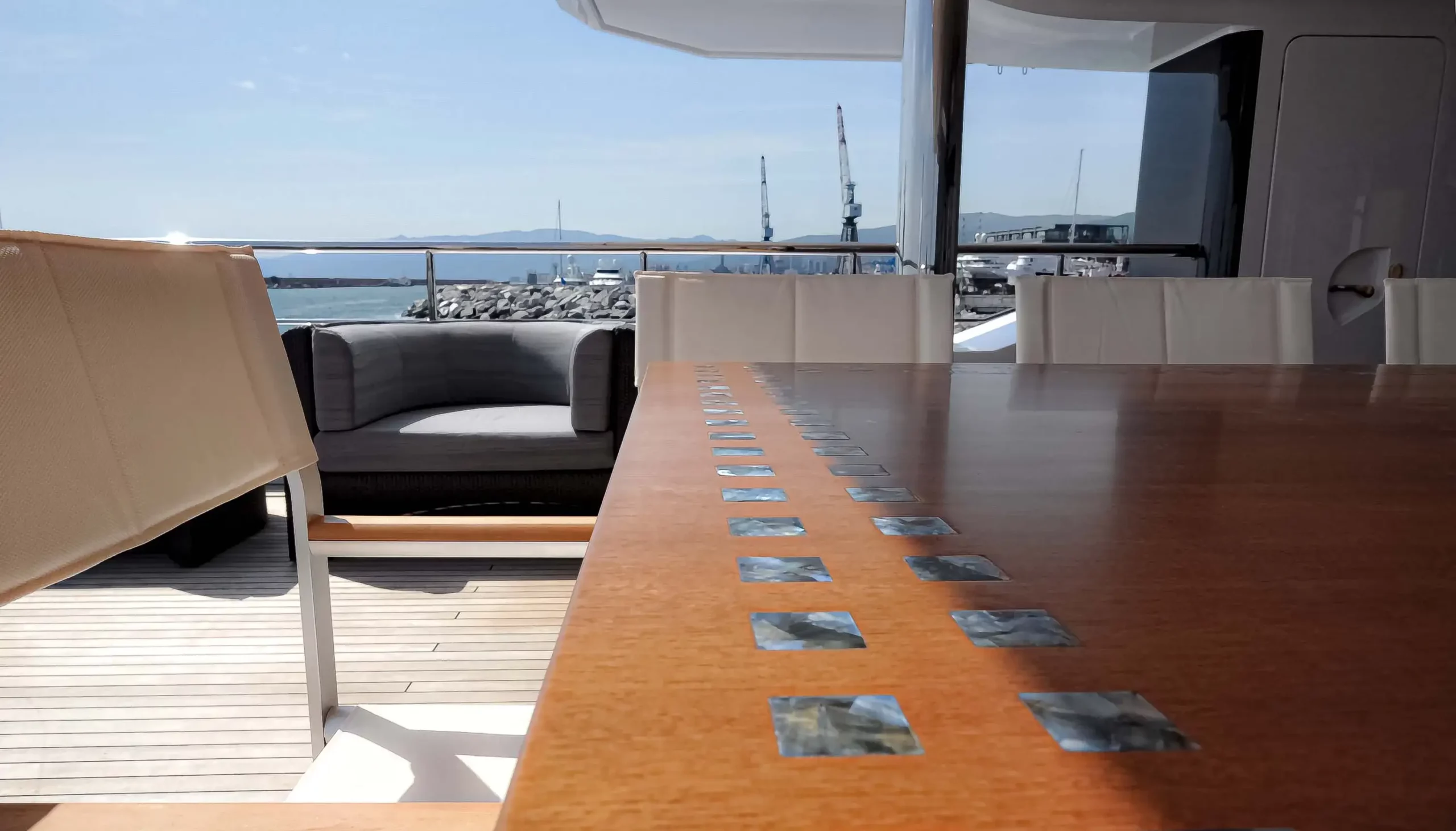 a table with square mother of paerl on it custom table for luxury yatch